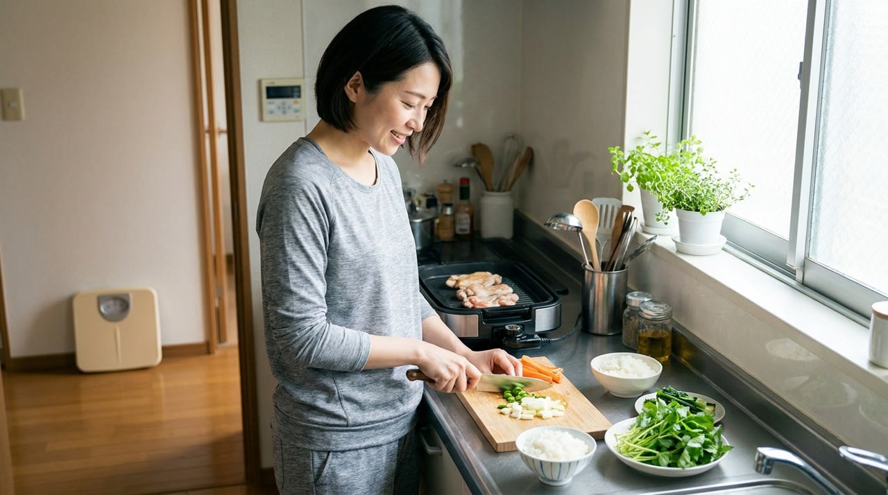 バランスの取れた食事を用意する女性｜リバウンドしないダイエットの習慣づくり